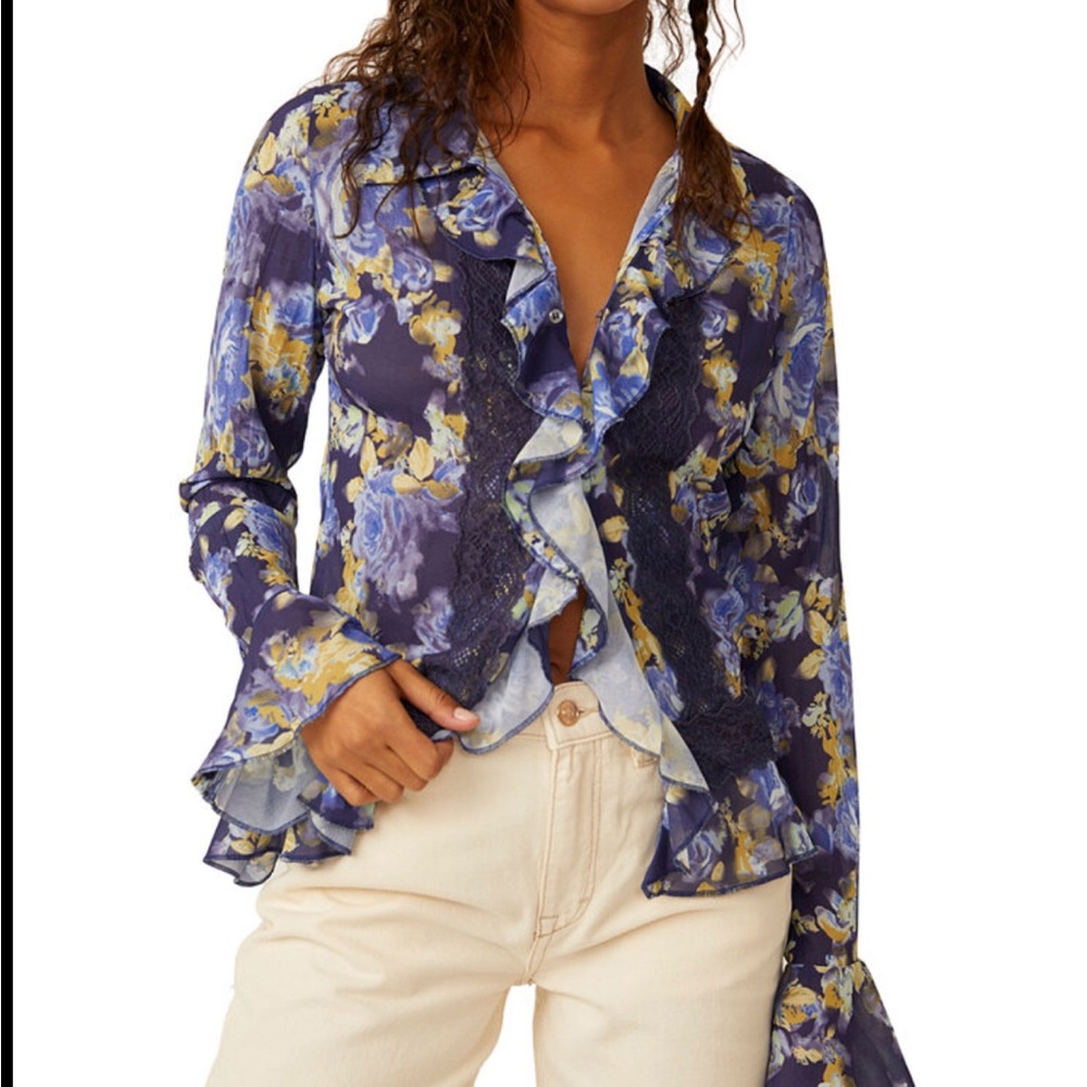 Free People Bad at Love Ruffle Blouse sz M